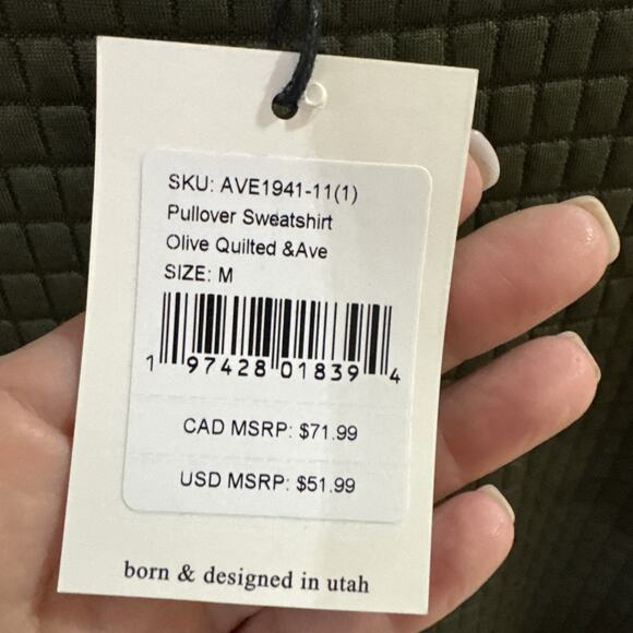 Ampersand Avenue Quilted Pullover Hoodie Size Medium Olive Fall NWT Oversized - Picture 6 of 13